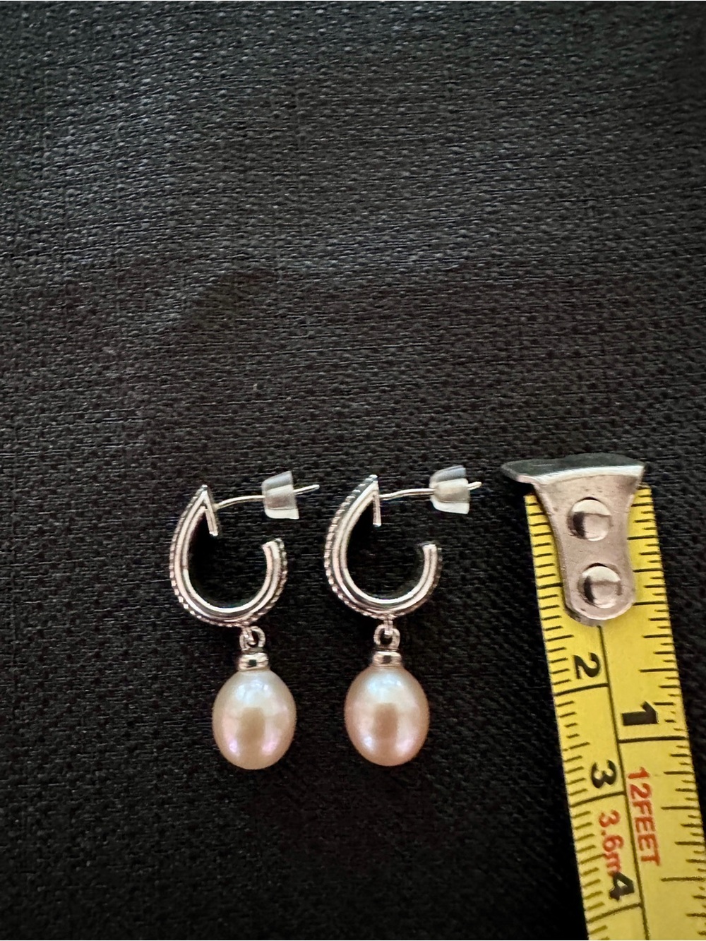 Sterling Silver & Champagne Pink Pearl Drop Earrings - Picture 3 of 6